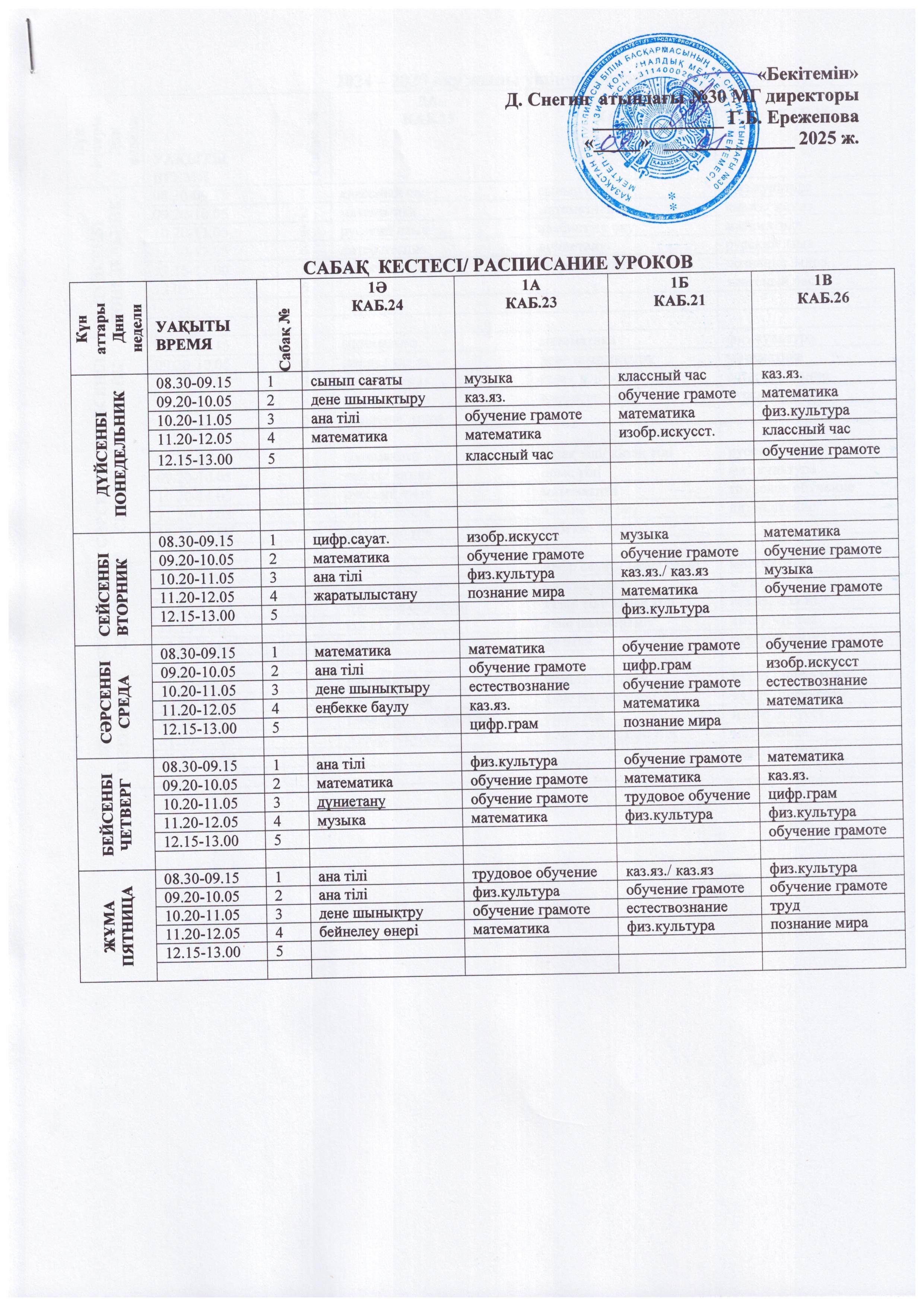 Расписание уроков начальные классы 3-четверть